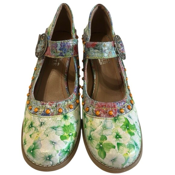 L'Artiste Spring Step Luckigirl Mary Jane Pump Green Multicolor Beaded Sz 41 - Picture 7 of 16